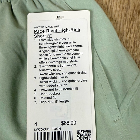 NWT Lululemon Pace Rival High-Rise 5” Shorts Size 4 Fog Green - Picture 3 of 7